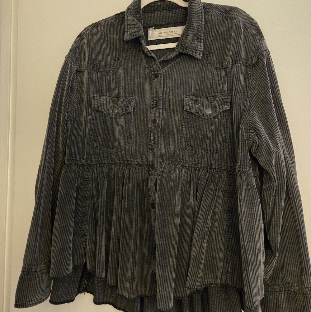 FREE PEOPLE, Textured Black( Charcole Gray) Corduroy Swing Shirt
